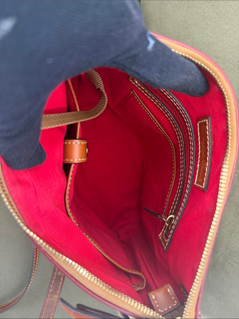 Dooney & Bourke Red Leather Crossbody with Tan Trim - like new - Picture 3 of 8